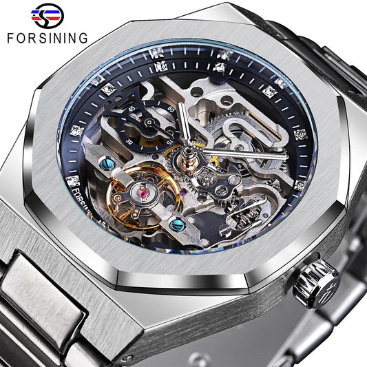 3D Diamond Skeleton Hollow Men Luminous Military Mechanical Wristwatch - Trend Fusion