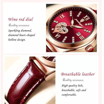 Women Fashion Leather Romance Red Dial Luxury Ladies Watch - Trend Fusion