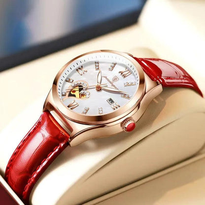 Women Fashion Leather Romance Red Dial Luxury Ladies Watch - Trend Fusion