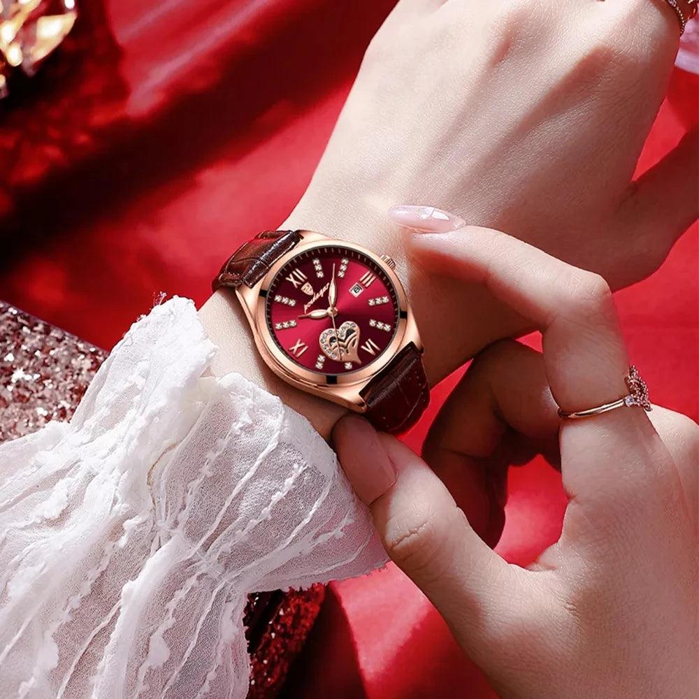 Women Fashion Leather Romance Red Dial Luxury Ladies Watch - Trend Fusion