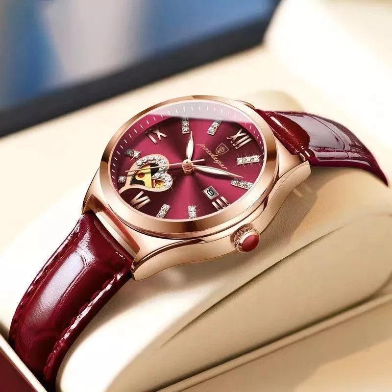 Women Fashion Leather Romance Red Dial Luxury Ladies Watch - Trend Fusion