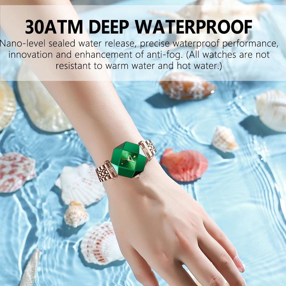 Women Luxury Green Diamond Quartz Waterproof Stainless Stain Watch - Trend Fusion