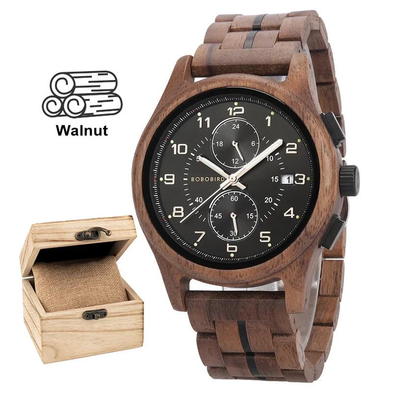 BOBO BIRD Men Watches 44mm Luxury Quartz Lightweight Wooden Watch - Trend Fusion