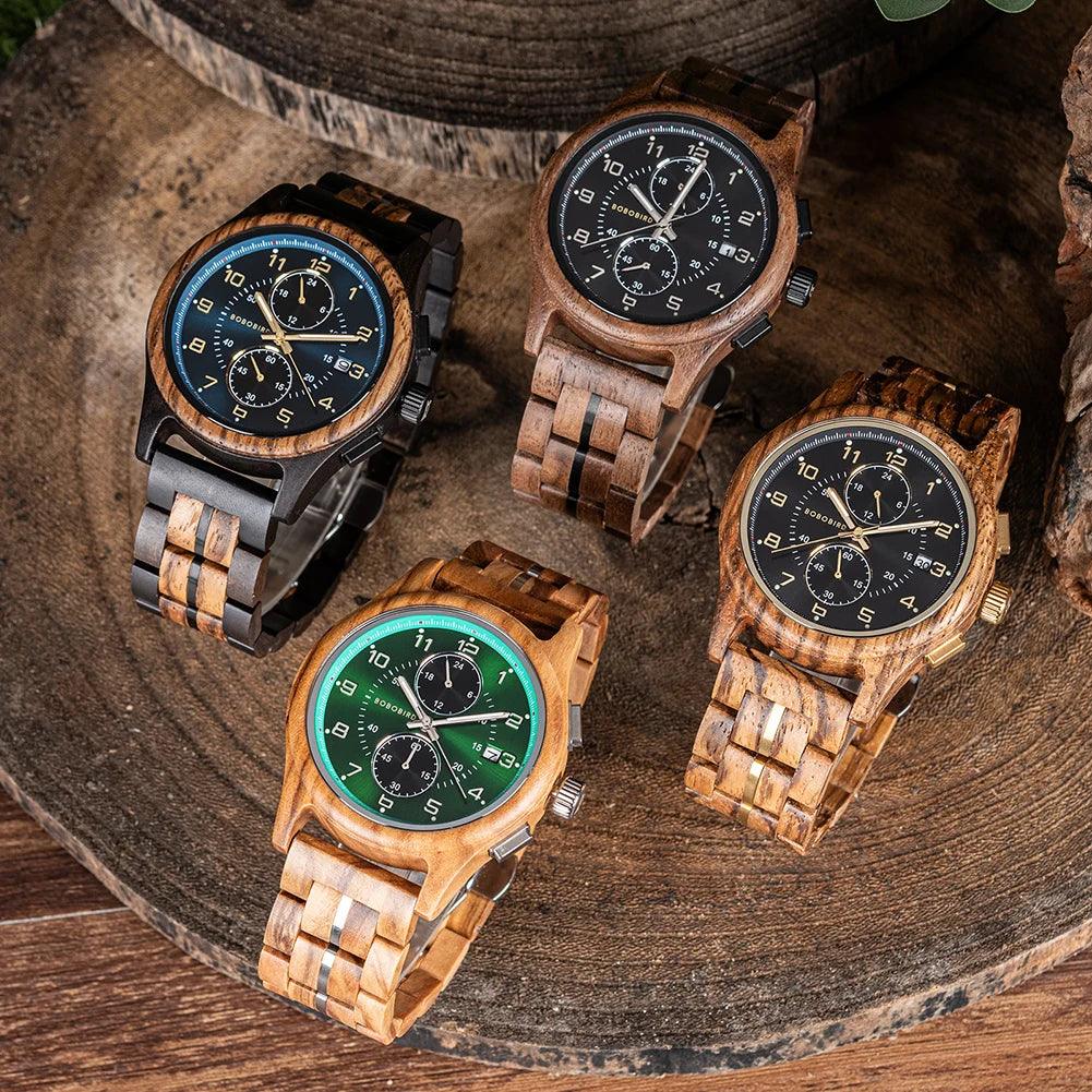 BOBO BIRD Men Watches 44mm Luxury Quartz Lightweight Wooden Watch - Trend Fusion