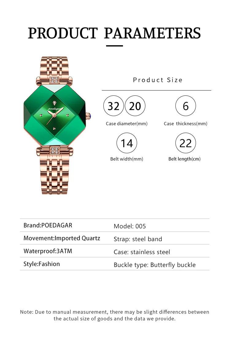 Women Luxury Green Diamond Quartz Waterproof Stainless Stain Watch - Trend Fusion