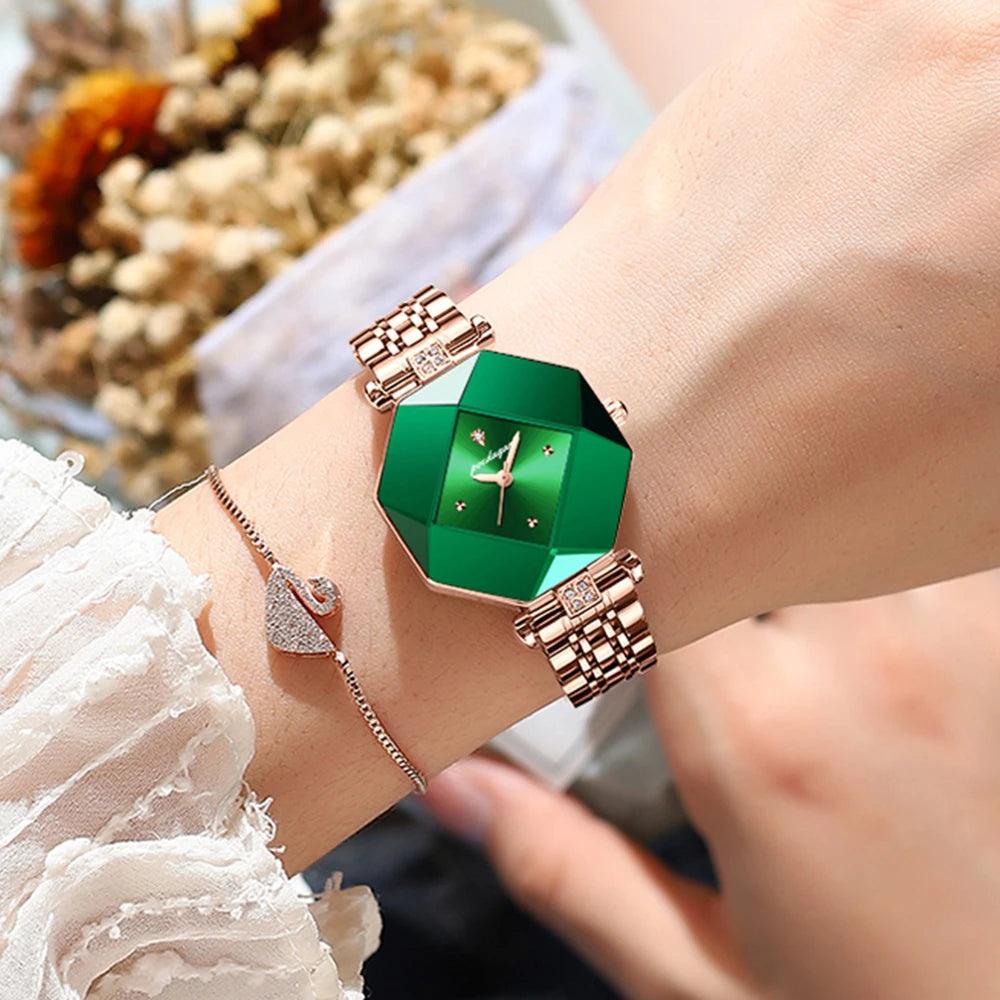 Women Luxury Green Diamond Quartz Waterproof Stainless Stain Watch - Trend Fusion