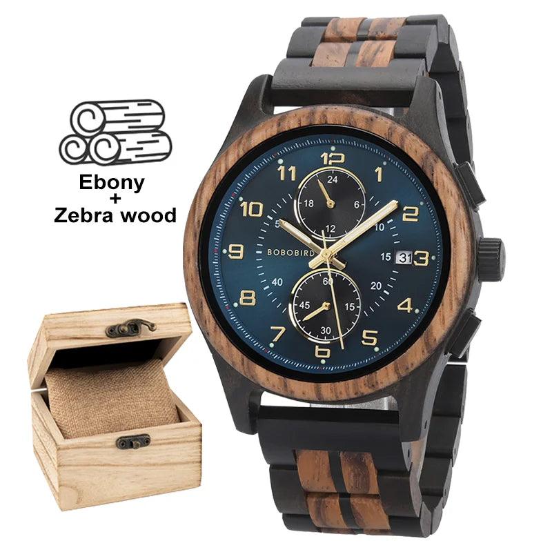 BOBO BIRD Men Watches 44mm Luxury Quartz Lightweight Wooden Watch - Trend Fusion