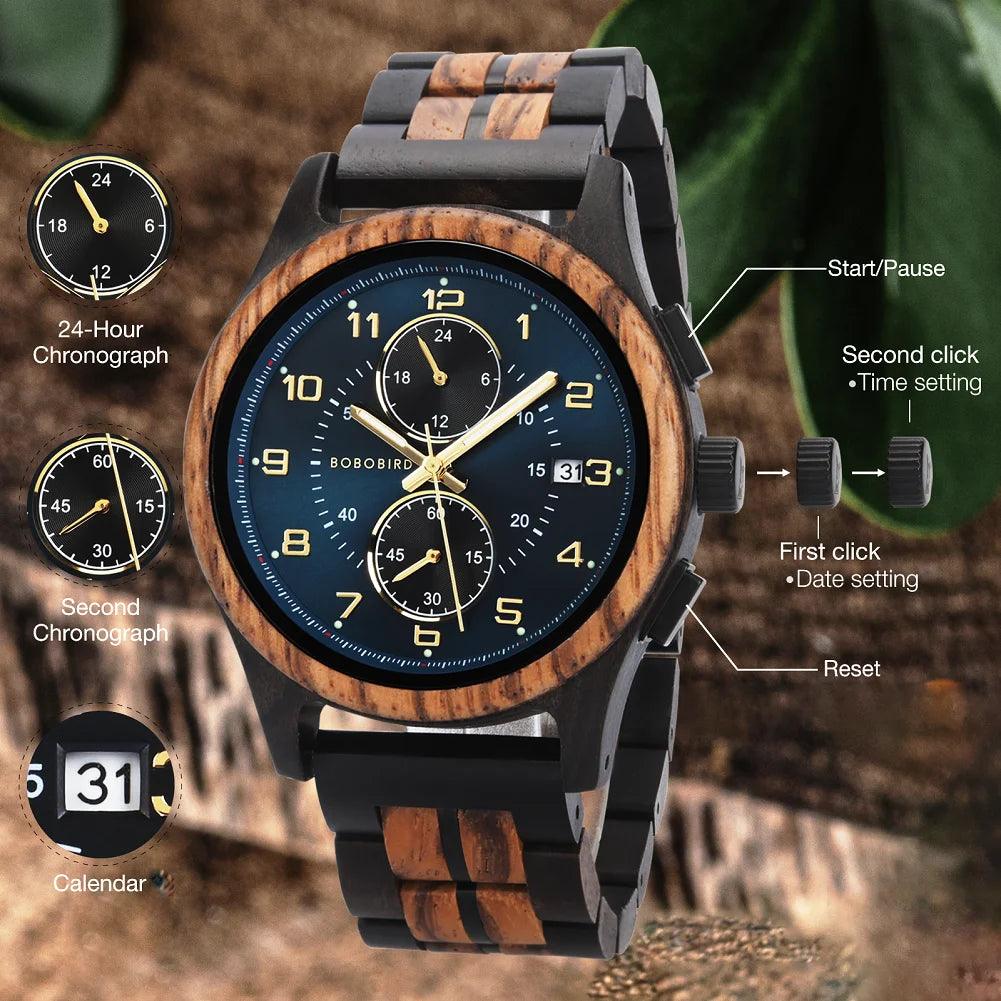 BOBO BIRD Men Watches 44mm Luxury Quartz Lightweight Wooden Watch - Trend Fusion