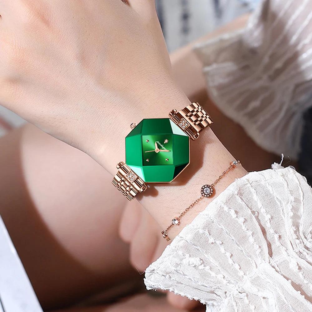 Women Luxury Green Diamond Quartz Waterproof Stainless Stain Watch - Trend Fusion